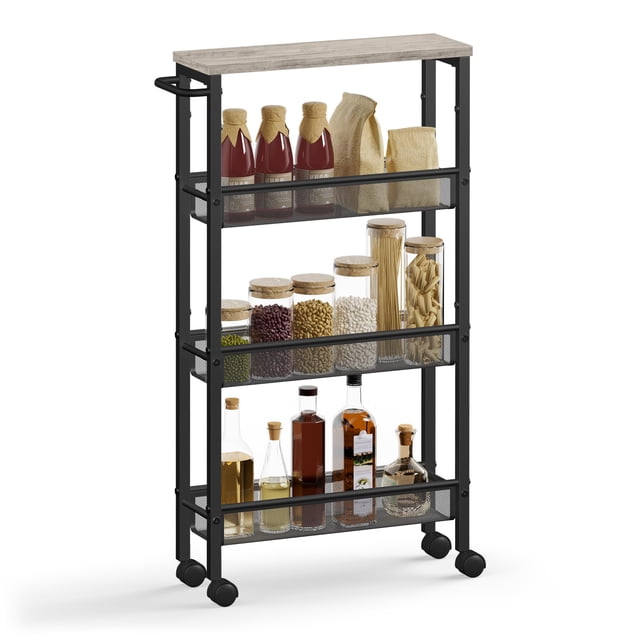 Rolling Cart VASAGLE, estructura metálica estrecha para almacenamiento de 4 niveles