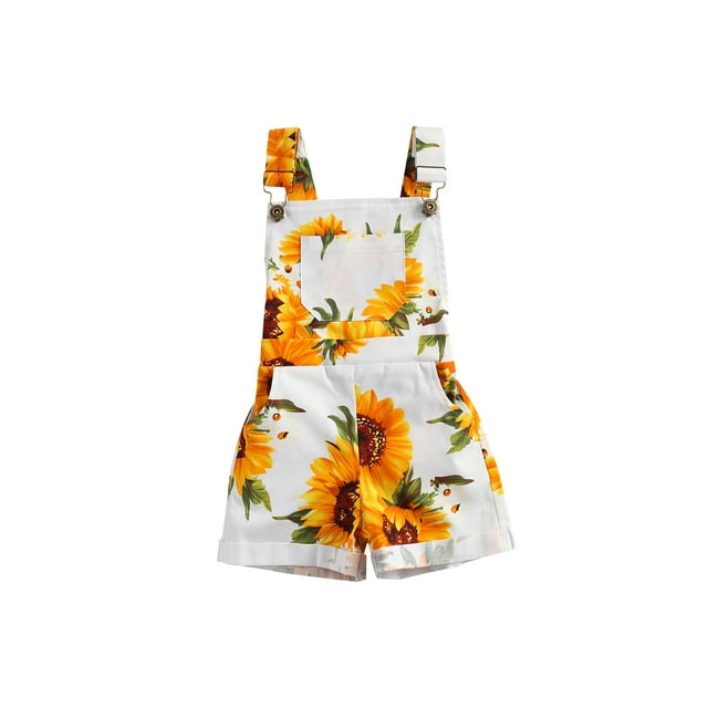 EYIIYE Salopette Courte à Bretelles pour Tout-Petite Fille à Imprimé Tournesol avec Poche
