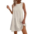 thumbnail image 2 of Summer Beach Dresses for Womens 2026 Fashion Plus Size Casual Cotton and Linen Solid Color Loose Round Neck Sleeveless Mid Length Dress, 2 of 8