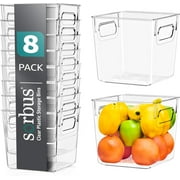 Sorbus Plastic Storage Bins Clear Pantry Organizer Box Bin Containers for Organizing Kitchen Fridge, Food, Snack Pantry Cabinet, Fruit, Vegetables, Bathroom Supplies, (Square, 8-Pack)