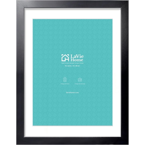 EnjinZZ 16 x 22 Picture Frame Black Poster Frame,Display Pictures 12x18 with Mat or 16x22 Without Mat, Stable and Sturdy Frame and Polished Plexiglass, Horizontal and Vertical Format of The Walls