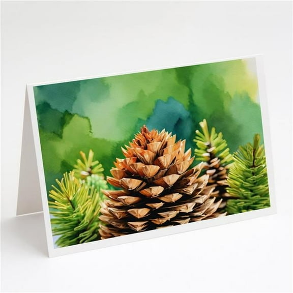 Maine White Pine Cone and Tassels in Watercolor Greeting Cards and Envelopes Pack of 8 7 in x 5 in