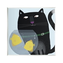 Stupell Industries Black Cat Eyeing Fish Bowl Animals & Insects Painting Unframed Art Print Wall Art