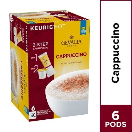 Krups Espresso Pods - Gevalia Cappuccino K Cup Espresso Pods with Cappuccino Froth Packets, Caffeinated, 6 ct - 5.6 oz Box
