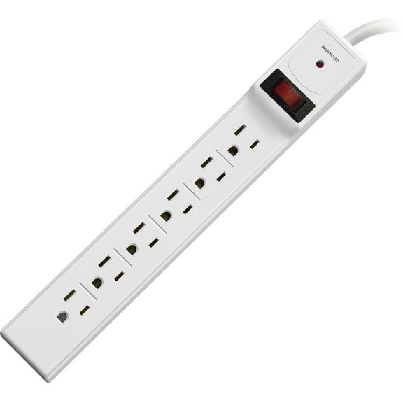 Compucessory Power Strip 6 Outlet Built-in Circuit Breaker 6' Cord Gray 55155