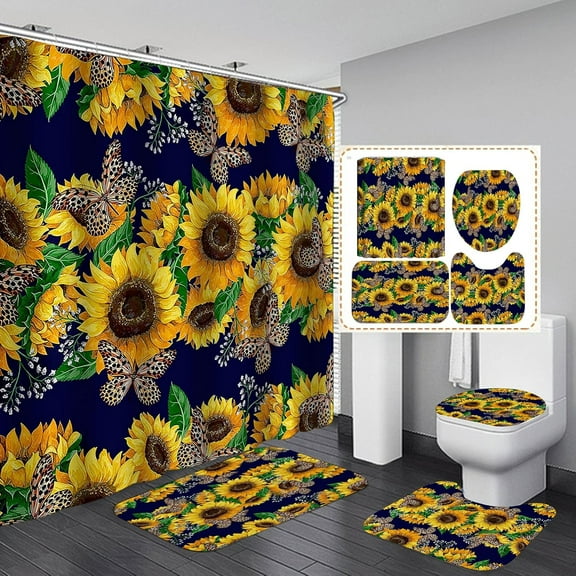 4PCS Pink Leopard Print Shower Curtain Sets with Rugs, Waterproof Fabric Shower Curtain, Purple Cheetah Print African Wild Animal Skin Safari Wildlife Fashion Modern Girls Women Bathroom Decor