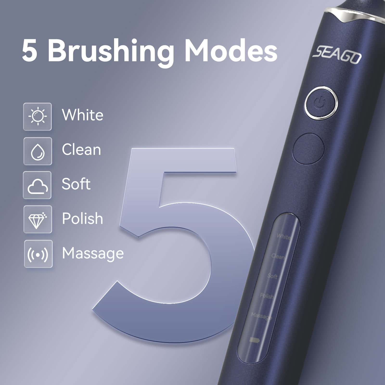 SEAGO Rotating Electric Toothbrush for adult, 8 Brush Heads,  5 Cleaning Modes, 2 Mins Timer, SG-2603(Blue)