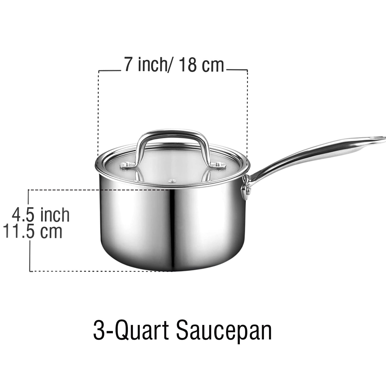 Set of 3 stainless steel sauce pans with removable handle - Silver –  Qulinart