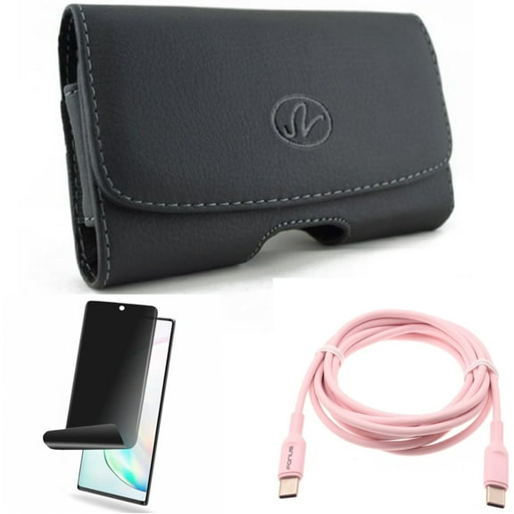 Privacy Screen Protector & Pink 6ft Long Cable & Case Belt Clip for Samsung Galaxy Note 20 (6.7") - Combo with TPU Film Anti-Peep & USB-C to Type-C PD Fast Charger & Leather Swivel