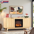 thumbnail image 2 of Hassch Modern Farmhouse TV Stand with 18" Electric Fireplace, 58 Inch Wood Media Console with Fluted Doors & Black Handles, for Living Room and Bedroom (Oak Color), 2 of 6