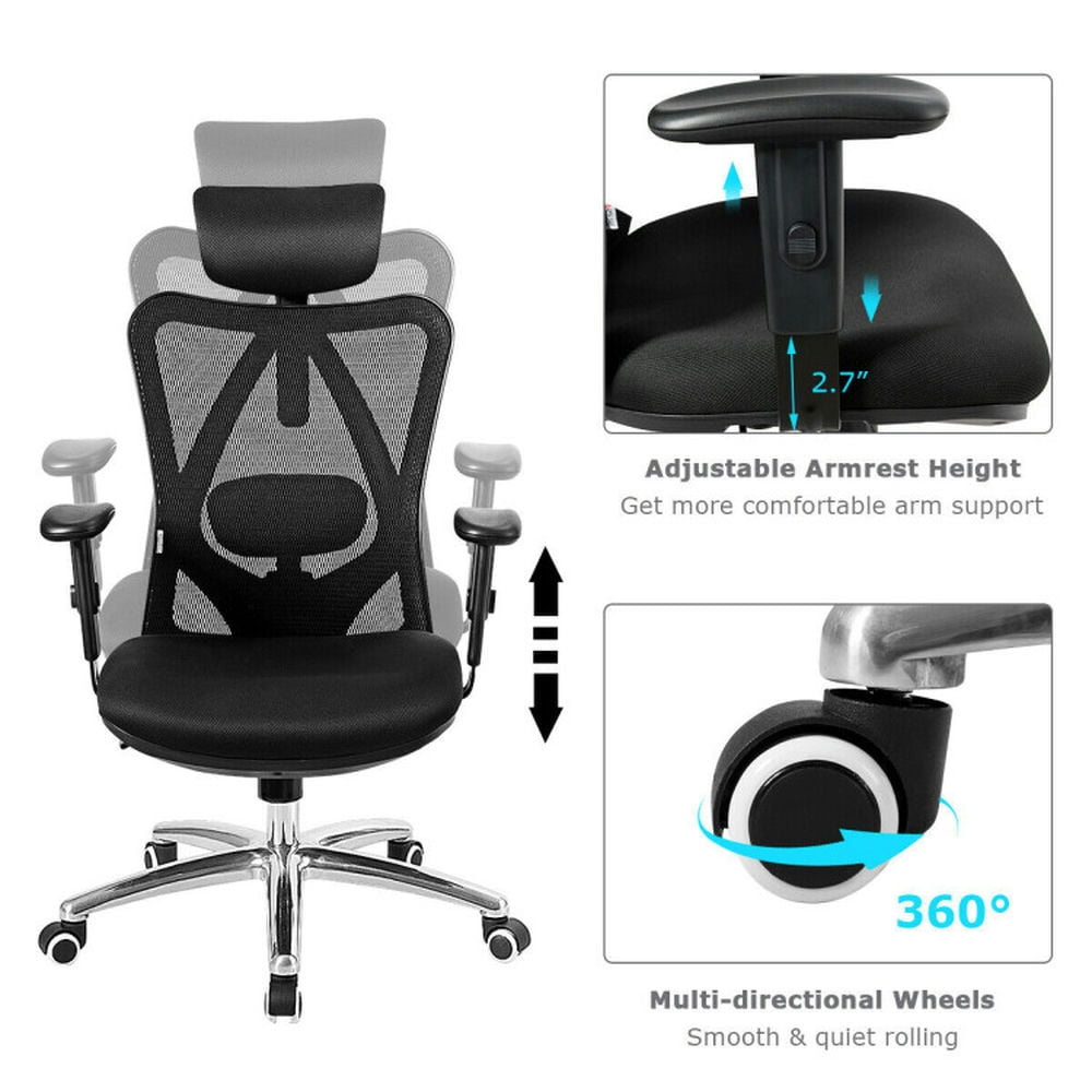Demi Bonn Adjustable Height Mesh Swivel High Back Office Chair, Rolling Work Computer Desk Chair, Black