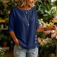 thumbnail image 4 of Cilsoka Cotton Linen T-Shirt for Women Versatile Short Sleeve Crew Neck Shirts with Side Button Down Casual Loose Fit Tops, 4 of 6