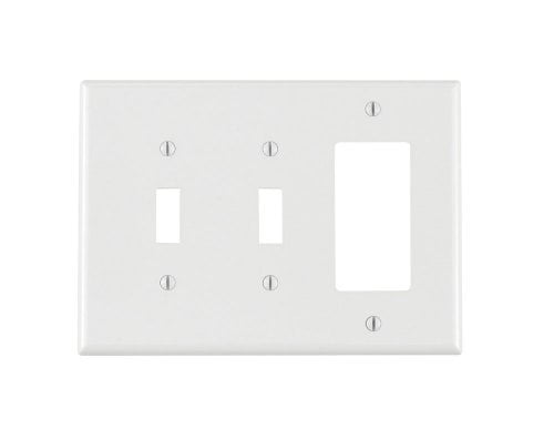 Leviton 80521-A 3-Gang 2-Toggle 1-Duplex Device Combination Wallplate Midway Size Almond 