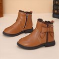 thumbnail image 2 of KPOPLK Girls Kids Lug Sole Ankle Boots Side Zip Chunky Low Heel Slip On Winter Casual Booties Shoes(11,Brown), 2 of 7