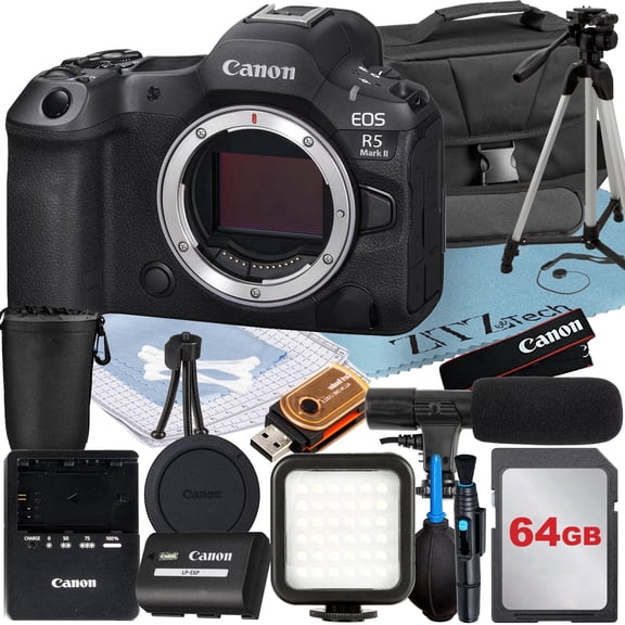 Canon EOS R5 Mark II Mirrorless Camera with RF 24-50mm   RF-S 55-210mm Lens   Wideangle   2 Pack SanDisk 128GB Memory Card   Backpack   LED Flash   ZeeTech Accessory (International Version)