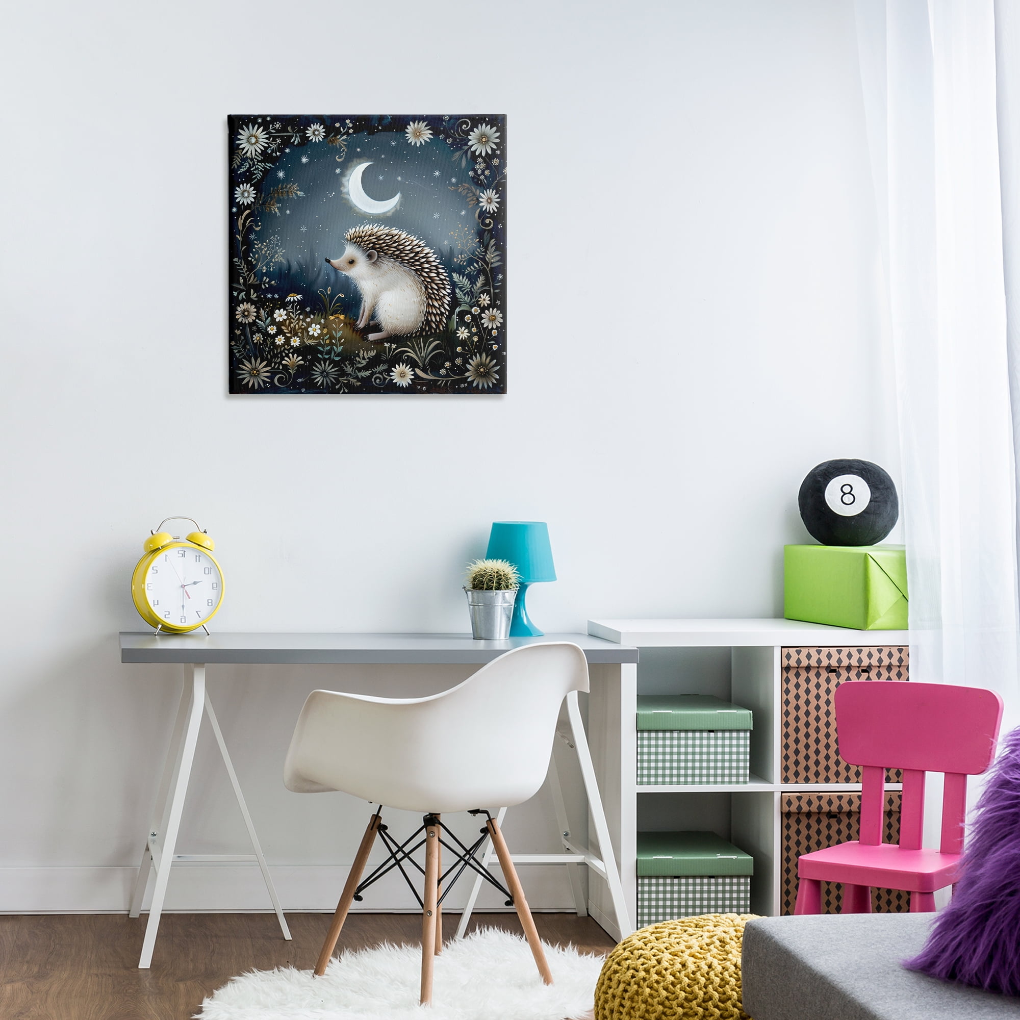 Stupell Industries Hedgehog Under Forest Moon Animals Painting Wrapped Canvas Art Print Wall Art, 24 x 24