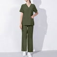 thumbnail image 2 of Jinhomg Nurse Uniforms for Women 2 Piece Solid Summer Scrubs Sets Stretchy V-Neck Top and Pants with Pockets Casual Nursing Workwear Outfits Army Green L, 2 of 6
