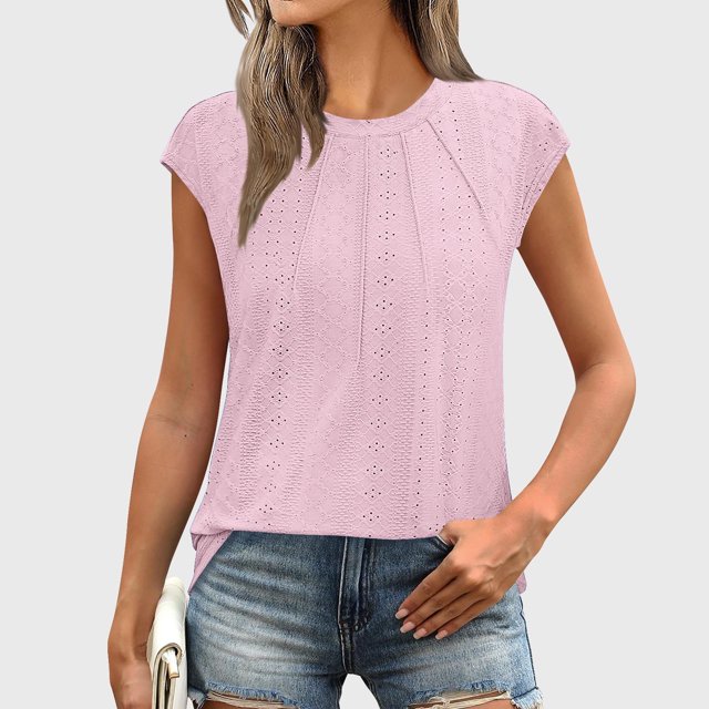 Liquidation à Moins de 5! Sevevn Chandail Décontracté à Manches Courtes Imprimé Col Rond pour Femmes Printemps et Été Liquidation Été Rose TTG