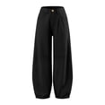 thumbnail image 3 of Women's High Waist Baggy Barrel Pants Relaxed Curved Leg Trousers Loose Stitch Detail Casual Streetwear Trousers with Pockets Black, 3 of 7