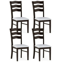 Gymax Dining Chairs Set of 4 Fabric Rubber Wood Legs Padded Seat Wavy Backrest Armless