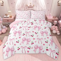 Castle Fairy Cute Ribbon Bow Queen Comforter Set,Cartoon Cherry Bedding Comforter Set