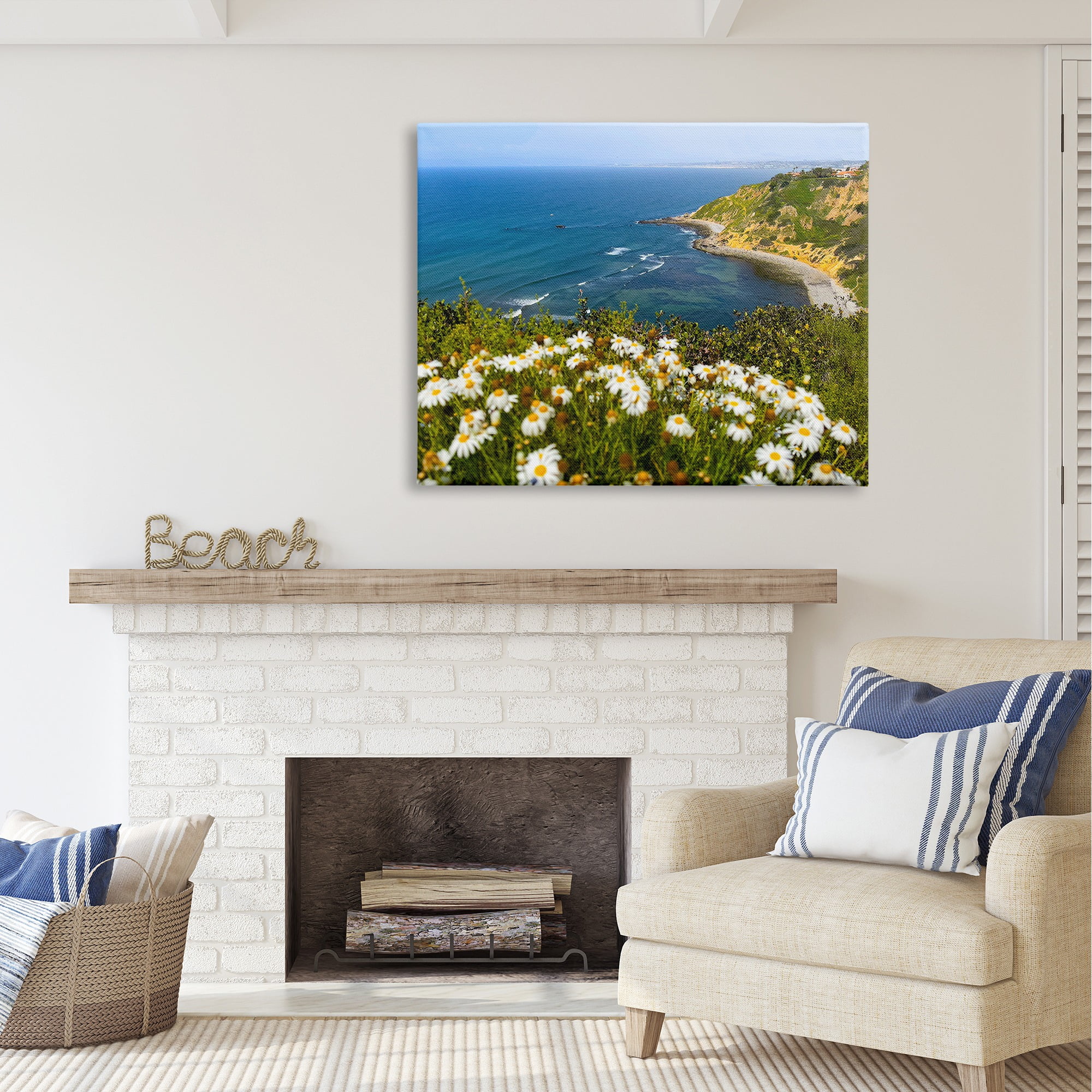 Stupell Industries Meadow over Ocean Tide Landscape Photography Gallery Wrapped Canvas Art Print Wall Art, 48 x 36