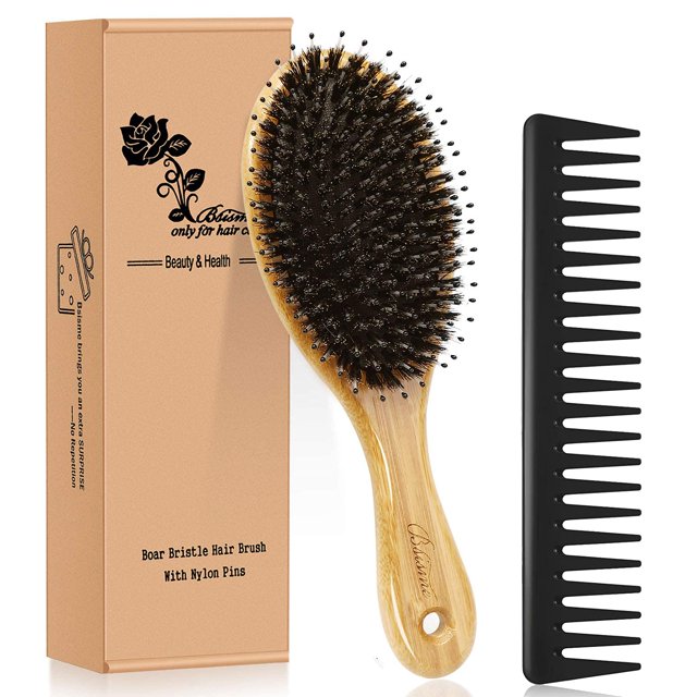 Juego de peines y cepillos para el cabello, cepillo para el cabello con cerdas de jabalí para cabello rizado, grueso, largo, fino, seco y húmedo, el mejor cepillo para desenredar el cabello con paleta