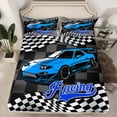 thumbnail image 2 of Homewish Blue Sport Car 4pcs Bed Sheets for Kids Children Teens,Car Theme King Sheets,Geometric Plaid Gird Super Cozy Sheet Set,Lightweight Room Decor, 2 of 7