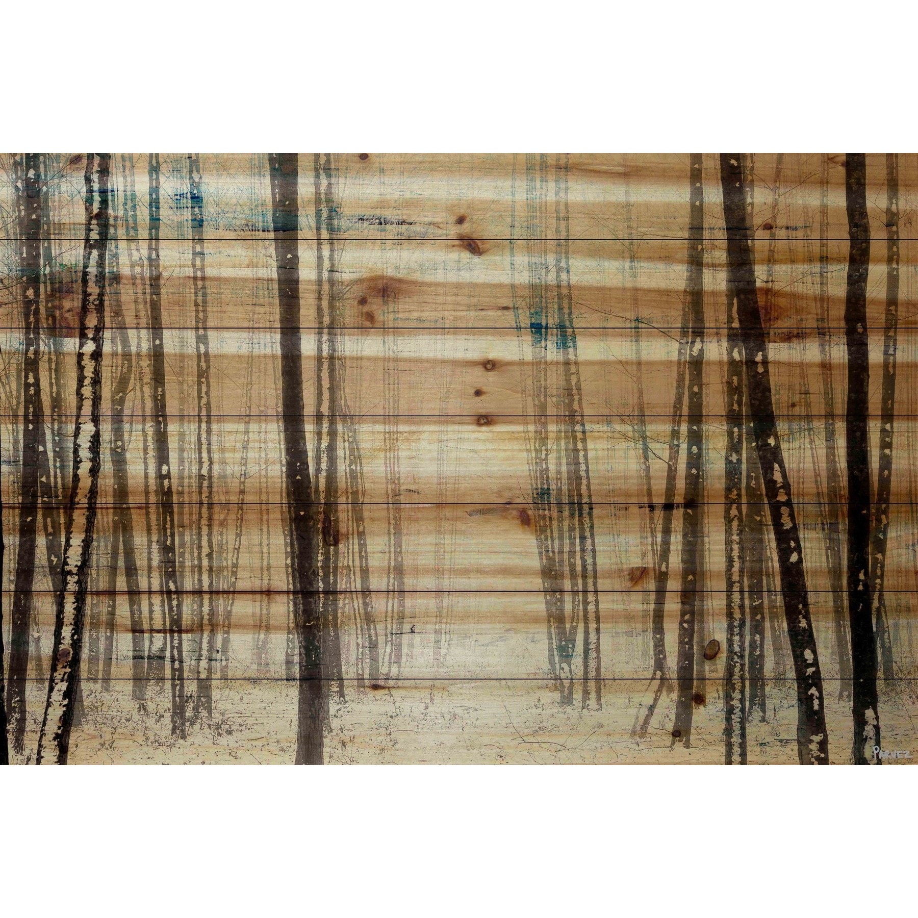 "Thin Trees" Painting Print on Natural Pine Wood
