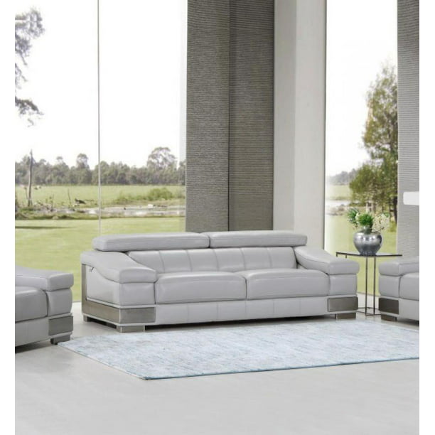 Modern Light Gray Genuine Italian, Light Gray Leather Sofa
