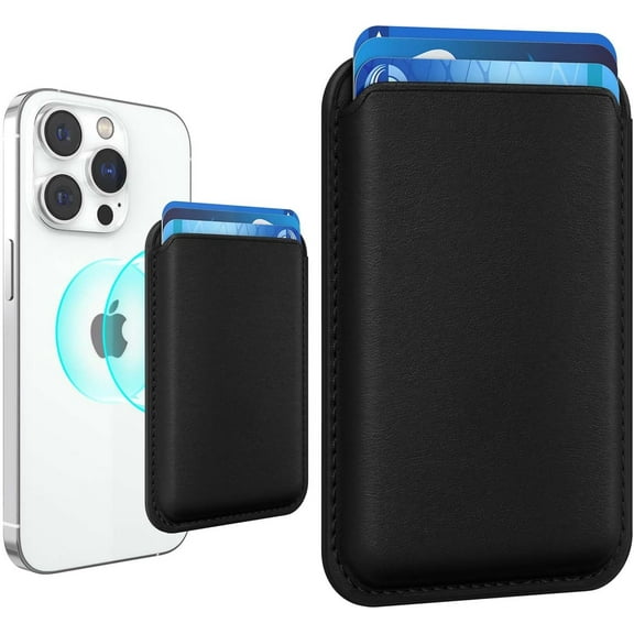 Magnetic Mag-safe Wallet Cell Phone Card Holder for Phone Case with Mag-Safe, Stronger Magnetic RFID Leather Phone Wallet Stick on Series of iPhone 15/14/13/12 and Pro/Promax, Light Pink