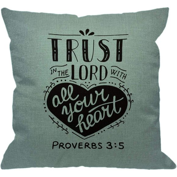 Housse de Coussin à Lettrage Chrétien, Confiance Biblique dans le Seigneur avec Votre Cœur, Testament de Jésus, Proverbes, Taies Décoratives, Housses de Coussin pour Maison, Sofa, Canapé 18x18 Pouces
