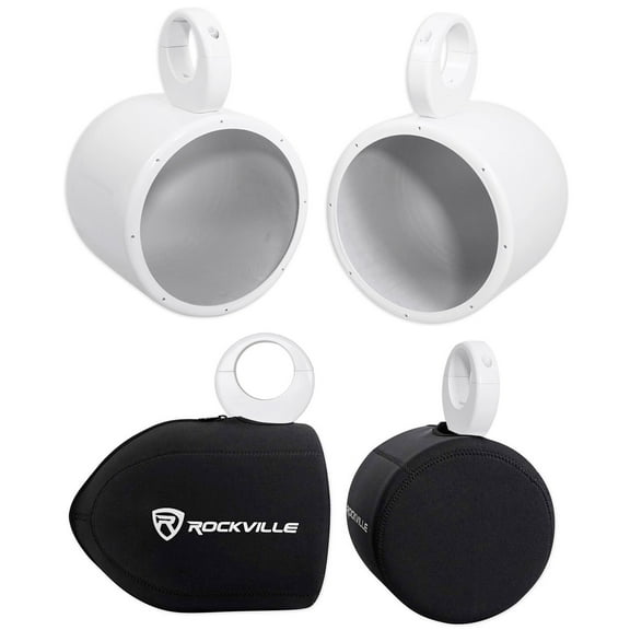 Pair Rockville MAC90W 8” White Aluminum Wakeboard Tower Speaker Pods Covers