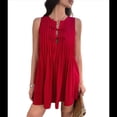 thumbnail image 3 of Vestido Mini de Verano para Mujer, con Lazo Delantero, Sin Mangas, Plisado, Informal, Holgado, Estilo Babydoll, Rojo, Talla L, 3 of 10