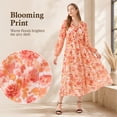 thumbnail image 4 of Alvantor Women's Floral V-Neck Long Sleeve Midi Dress, Red Multi Flower Print, 4 of 8