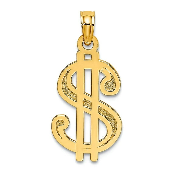 10k Gold Dollar Sign Textured Charm 21.7x10.6mm Wide Pendant Necklace for Women - .9 Grams