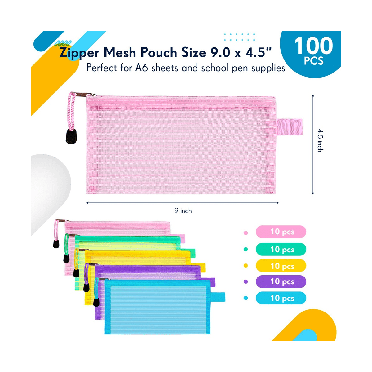 Mesh Pencil Cases Multipurpose, Multicolor, 50 Pack