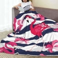 thumbnail image 6 of Sikiie Dark Blue Stripes and Pink Flamingos Ultra-Soft Micro flannel Blanket Luxury All Seasons Warm Blanket for Bedding Sofa and Travel (4 sizes)-80"x60", 6 of 7