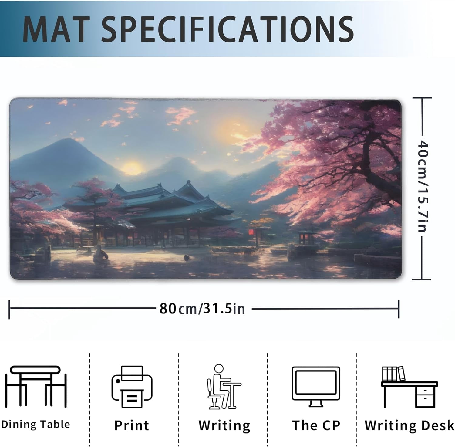 Desk Mat, Spring Cherry Blossoms Extended Gaming Mouse Pad Large, Fantastic Shrine Desk Mat with Non-Slip Base and Stitched Edge, Long Computer Keyboard Mouse Mat for Home Office Work 31.5"x15.7"
