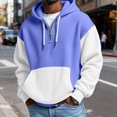 thumbnail image 3 of Men's Versatile Daily Quarter-Zip Hooded Waffle Knit Sweatshirt, Thickened Fleece Texture Pullover, Fall Spring Casual Wear,Blue,L, 3 of 5