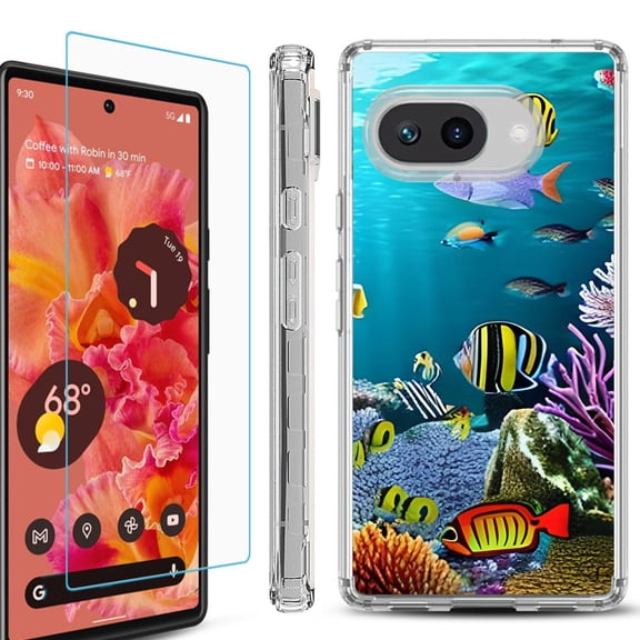 For Google Pixel 9a Phone Case Cover, Shockproof Bumper Case with Tempered Glass Screen Protector, by OneToughShield - Underwater