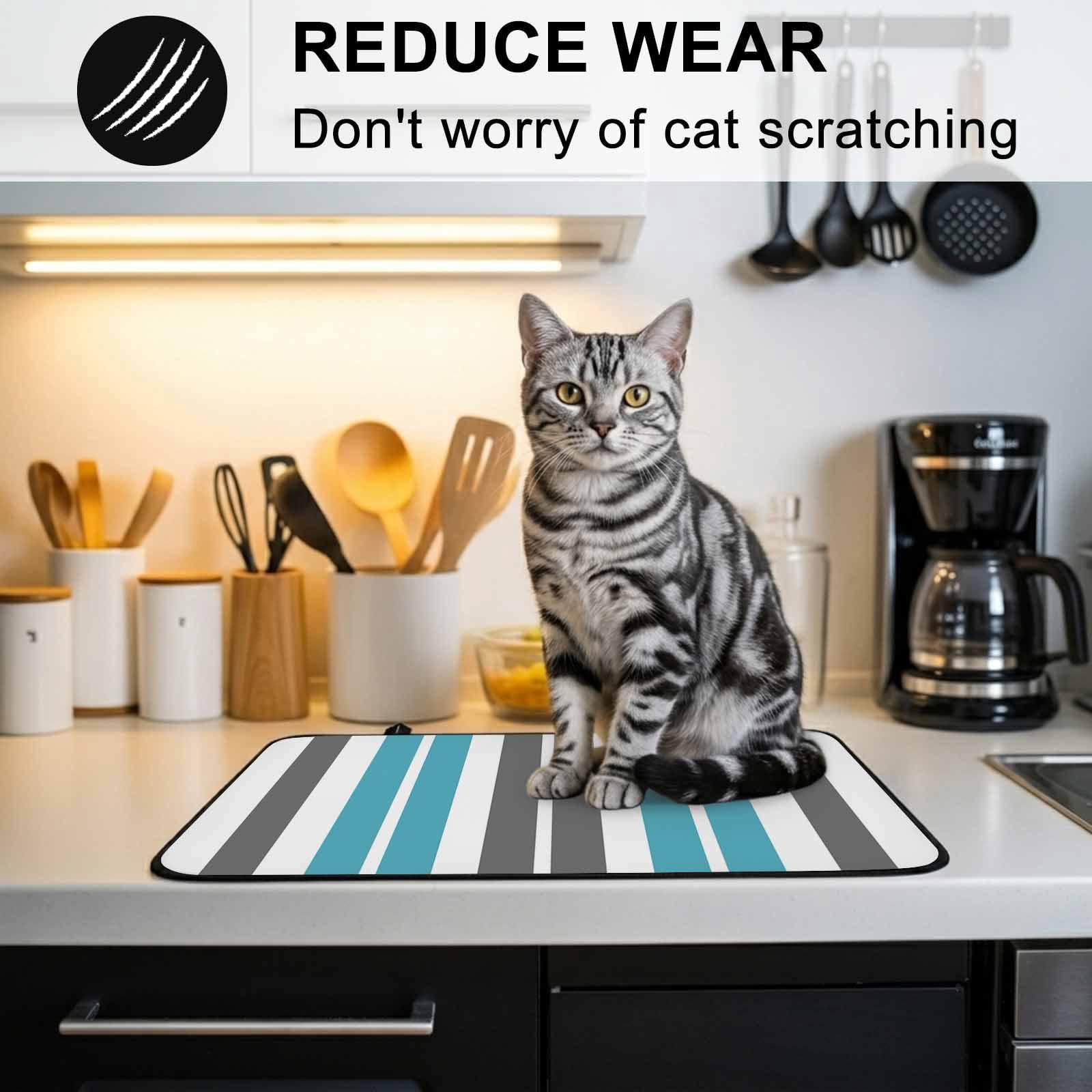 Grey Aqua Stripes, Stove Top Cover for Electric Stove, Heat-proof & Non Slip Glass Top Stove Cover Protector, Abstract Contemporary Minimalist Geometric Kitchen Flat Cooktop Rubber Mat 24x21 Inches