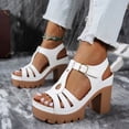 thumbnail image 2 of Rokment Women's Dressy Sandals 2026 Fashion Casual Leather Hollow out T-Strap Platform Chunky Block High Heels Dress Pumps Comfortable Heeled Walking Summer Shoes for Ladies White Size 8, 2 of 5