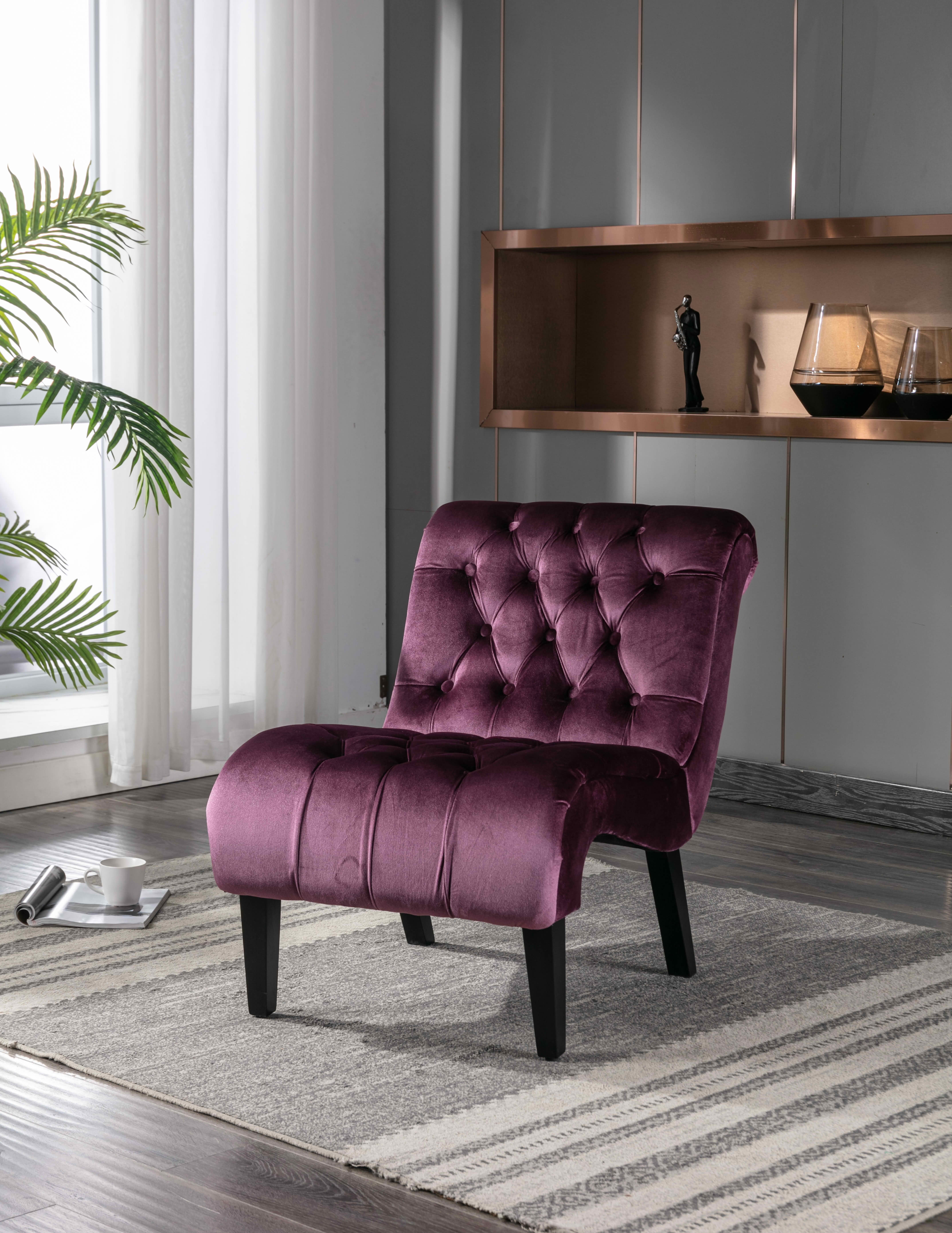 MAYEERTY 22.83-Inch Velvet Button Tufted Armless Accent Chair, Upholstered Leisure Side Chair with Wooden Legs for Bedroom Living Room Office