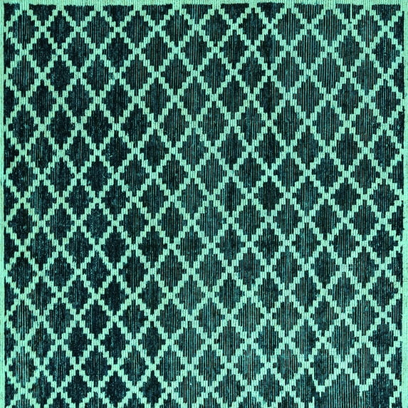 Ahgly Company Machine Washable Indoor Square Abstract Turquoise Blue Modern Area Rugs, 7' Square
