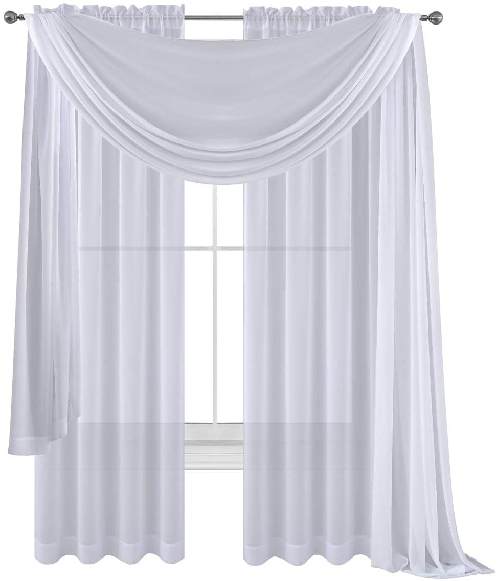 White Drape/Panels/Scarves/Treatment Beautiful Sheer Voile Window Elegance Curtains Scarf for