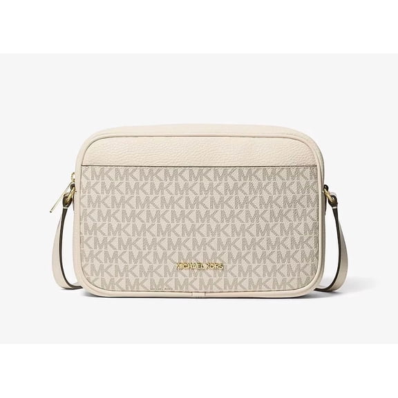 Michael Kors Jet Set Large Signature Logo Camera Crossbody Bag Light Cream