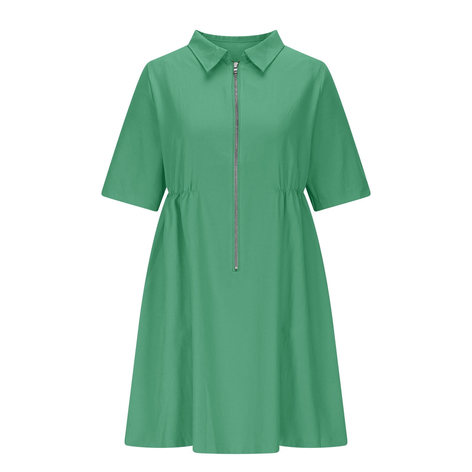 Women Short Sleeve Zipper Casual Dress Loose Athletic Dresses Solid Zip Up Summer Sundress 2025 Fashion