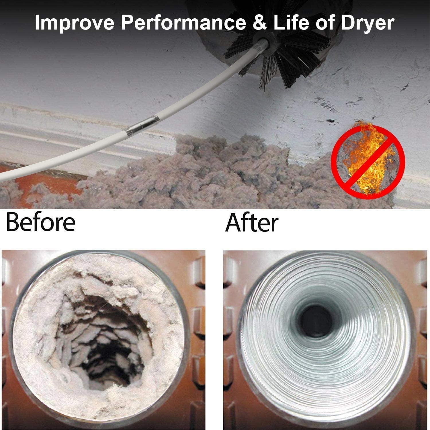 BoxLegend 30 Ft Dryer Vent Cleaner Kit Brush Lint Remover Fireplace Chimney  Brushes Synthetic Brush 