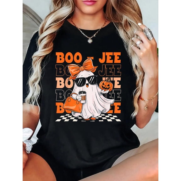 Cute Ghost Boujee Boo-Jee Funny Halloween Spooky SeasonCrew Neck Graphic Tee Cotton Lightweight T-Shirt